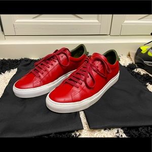 EUC Men’s Size 8 Givenchy Urban Street Leather Low-top Sneakers In Red/Olive